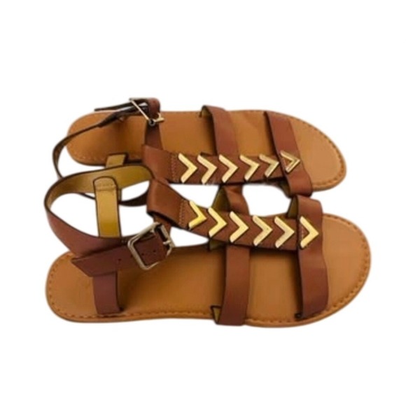 Lily Morgan T-Strap Sandals Brown Gold Accents Buckle Closure Size 10‎ - Picture 2 of 2